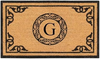 A1HC Natural Coir Monogrammed Doormat for Outside Entrance, Anti-Shed Treated Mats, Heavy Duty Durable EntryMat, Easy to Clean Front Door Mat - G, 24" X 39"