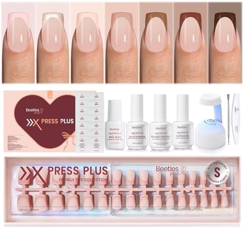 Beetles Full Press On Nails Kit - 7 Colors Short Square French Tip, 224Pcs
