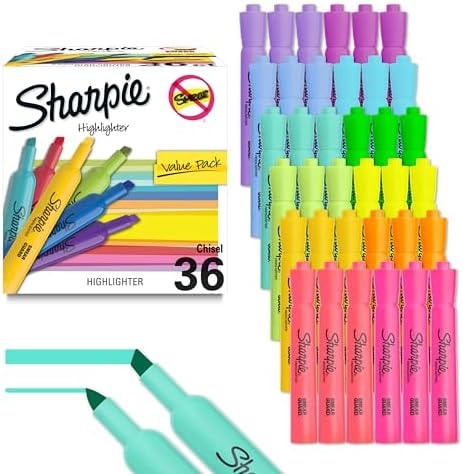 Sharpie Tank Highlighters, Chisel Tip, 12 Assorted Fashion Colors, Value Pack, 36 Count - For Studying, Note-Taking, School, College, Office, Student & Teacher Supplies