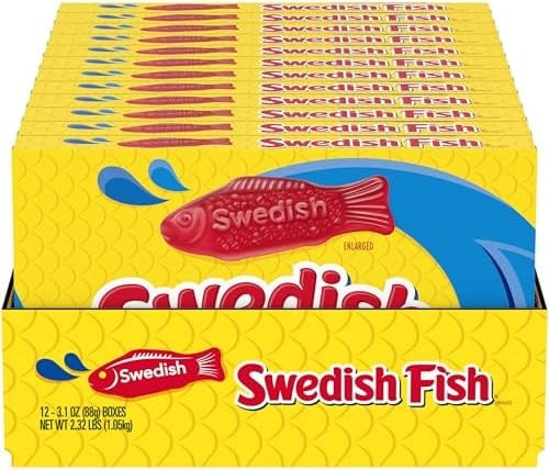 SWEDISH FISH Soft & Chewy Gummy Candy, Bulk Candy, 12-3.1 oz Boxes