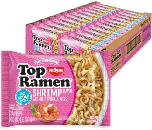 Nissin Top Ramen Noodle Soup, Shrimp Flavor, 3 Ounce (Pack of 24)