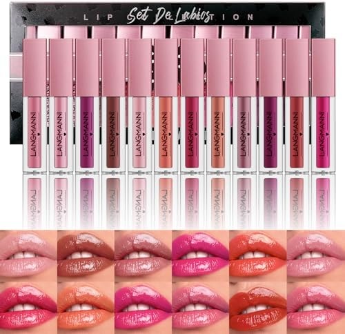 LANGMANNI 12Pcs Lip Gloss Collection Set, Glossy-A Lip Makeup