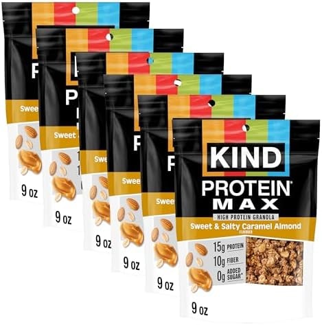 KIND Protein MAX Granola, Sweet & Salty Caramel Almond, Gluten Free, High Protein, Keto Snacks, 15g Protein, 9oz, 6 Count