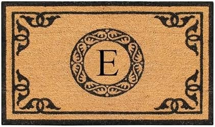 A1HC Natural Coir Monogrammed Doormat for Outside Entrance, Anti-Shed Treated Mats, Heavy Duty Durable EntryMat, Easy to Clean Front Door Mat - E, 24" X 39"