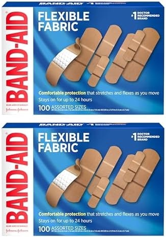 BAND-AID Brand Flexible Fabric Adhesive Bandages with Memory-Weave Fabric, Quilt-Aid Comfort Pad & Hurt-Free Pad; Wound Care for Minor Cuts, Scrapes, & Wounds, Assorted Sizes, 2 x 100 Count