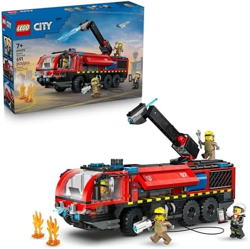 LEGO City Airport Fire Truck Kids Building Toy - Pretend Play Emergency Vehicle for Boys & Girls, Ages 7+ - Fire Engine Toy W/ 4 Firefighter Minifigures - Gift Idea for Birthdays - 60499