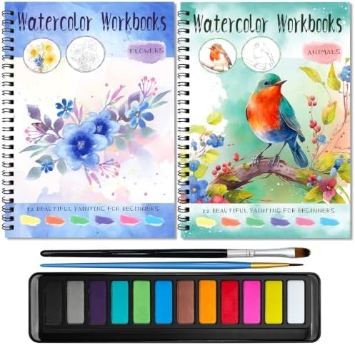 Elfew 2 Pack Watercolor Workbooks Coloring Books for Adults & Women