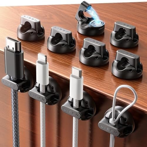 10 Pack Magnetic Cable Clips [2025 Minimum Size] LISEN Halloween Decor Christmas Decorations Indoor, Magnetic Cord Holder for Nightstand Desk, Cable Management for Home Office Organizer Dorm Wall Car