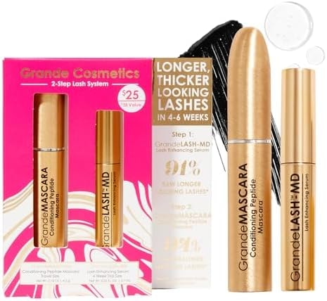 Grande Cosmetics 2-Step Lash System Set, Lash Serum & Mascara Gift Set