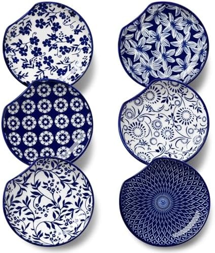 vancasso 6-Pack Ceramic Spoon Rest for Stove Top, Decorative Ceramic Cooking Spoon Holder for Kitchen Counter, 4.8 Inch Blue White Chinoiserie Floral Spoon Rest, Farmhouse Style, SELENE Series