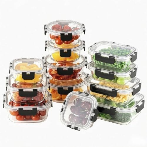 24pc Glass Food Storage Containers with Lids，Glass Meal Prep Containers