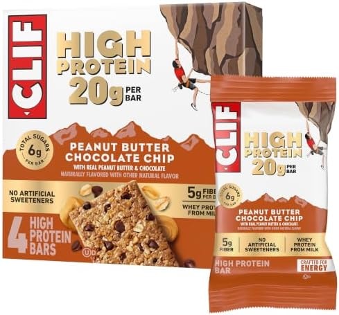 CLIF HIGH PROTEIN Peanut Butter Chocolate Chip Protein Snack Bars, 4 ct​