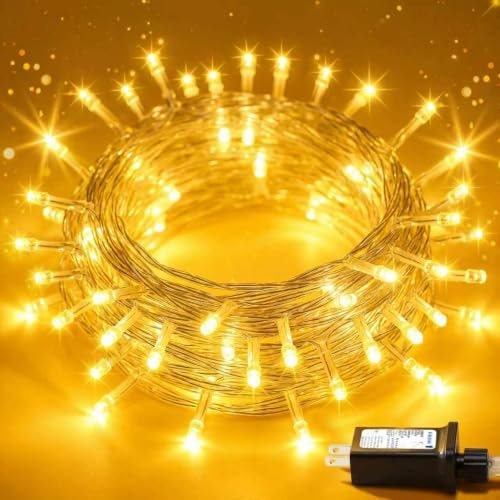 Warm White LED Fairy Lights, Connectable Clear Wire String Lights with 8 Lighting Modes, Waterproof Light Strand for Patio, Backyard, BBQ, Wedding, Porch, Balcony, Gazebo, Party Decor, 33FT