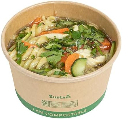 Restaurantware Paper Soup Containers 25 Pack Of 12 oz Disposable Kraft To Go Hot Soup Serving Bowls BPI-Certified Compostable Leakproof Stackable Food Containers For Noodles, Pasta And Desserts