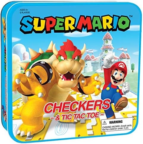 USAOPOLY Super Mario Checkers & Tic-Tac-Toe Collector's Game Set for 2 players | Featuring Mario & Bowser | Collectible Checkers and TicTacToe Perfect for Mario Fans, Model Number: CM005-637-002001-06
