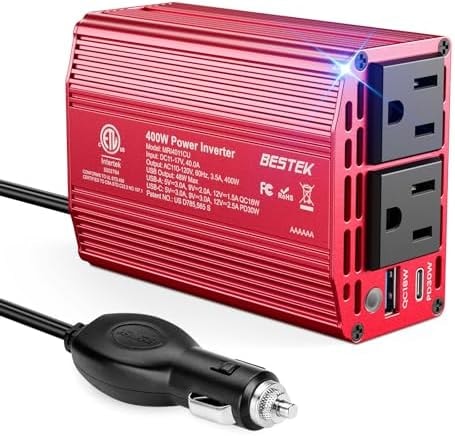 BESTEK 400W Car Power Inverter 12V to 110V Car Charger Plug Adapter[Red]
