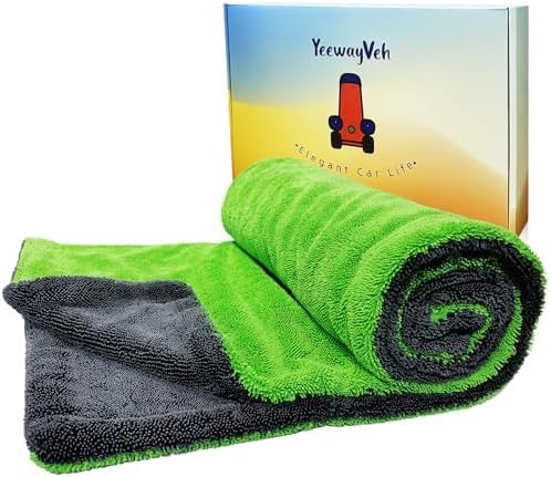 YeewayVeh Agile Giant Car Drying Towel, 28"x36", 1400 GSM, Green/Grey
