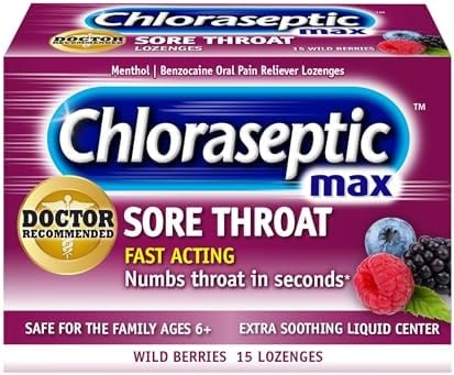 Chloraseptic Max Strength Sore Throat Lozenges, Wild Berry, 15 Count