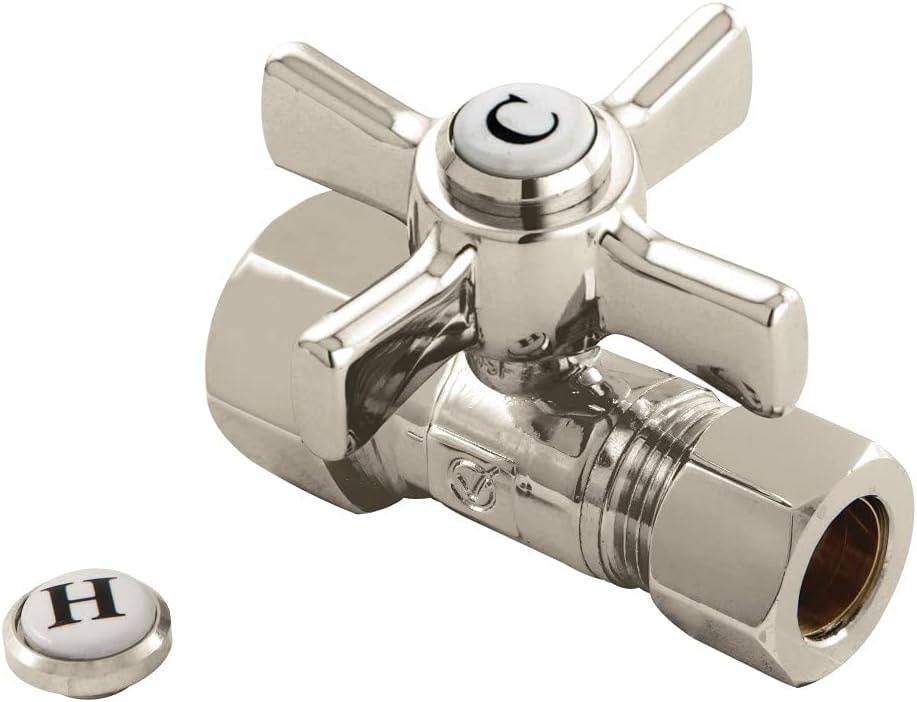 Kingston Brass CC44458ZX 5/8" OD Comp X 1/2" OD Comp Straight Shut-Off Valve, Brushed Nickel