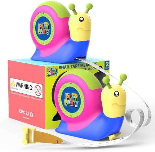 PLAYPARTY 8ft Tape Measure for Kids, STEM Educational Tool with Level, Protractor and Eraser, Retractable Snail Shaped Measuring Tapes, Child-Safe Gift for Boys & Girls 3+, Double Green
