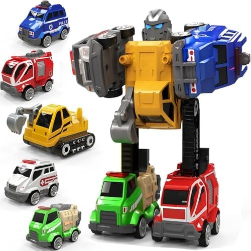 VUSUMOK Toddler Toys for Ages 3-4 Transformer Toys 5-in-1 Alloy Construction Toy Cars,Kids Educational Robot STEM Toys Pull Back Cars for 3 4 5 6 7 Year Old Boys Girls Birthday Ideal
