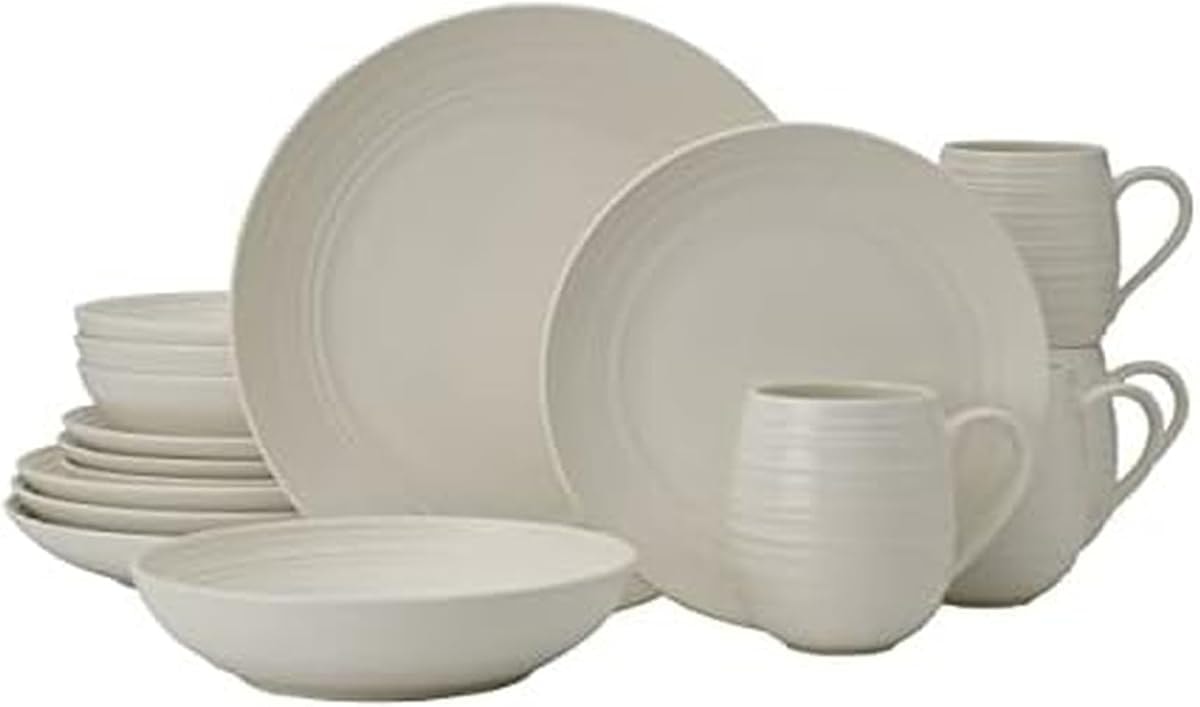 Mikasa Swirl Coupe 16 Piece Dinnerware Set, Service For 4, White