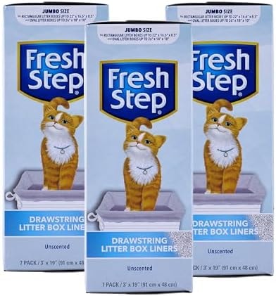 Fresh Step Drawstring Cat Litter Liners, Unscented, 3 ft x 19 in, 7Ct, 3-Pk