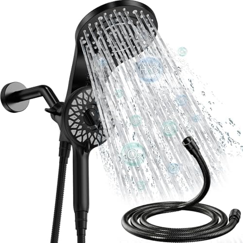 TWIMOST Rain Shower Head with Handheld, 13-Function High Pressure Dual Shower Head, 2-in-1 Magnetic Rainfall Showerhead Combo with 72-Inch Hose, Matte Black