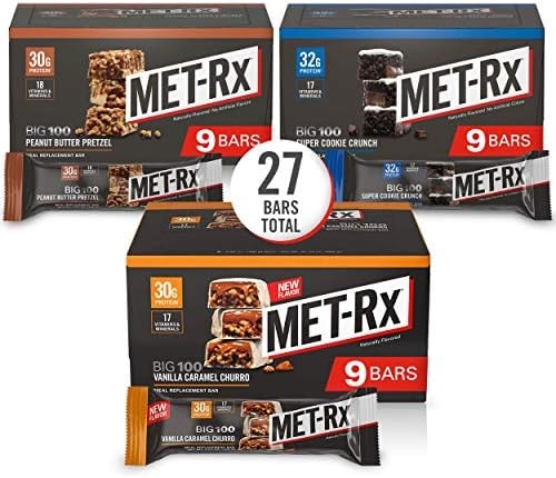 MET-Rx Big 100 Colossal Protein Bars, Healthy Meal Replacement Snack, Variety Pack, 3.52 oz bars, 9 Count (Pack of 3)