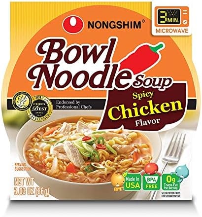 Nongshim Ramen Noodles, Gourmet Instant Ramen bowl, Premium Microwavable Noodle Soup, Spicy Chicken, 3.03 Ounce