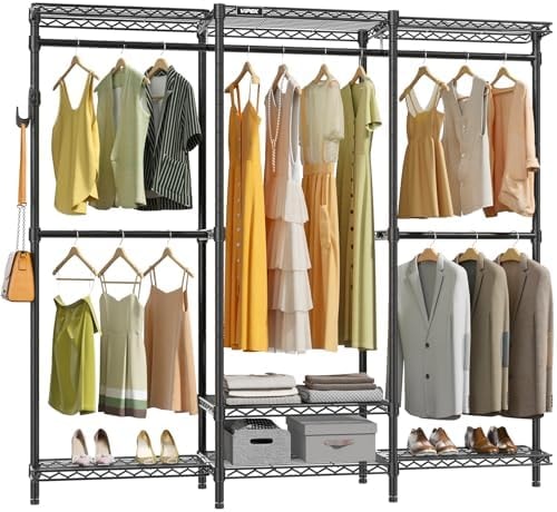 VIPEK V3 Nano Clothes Rack with 4 Semi-Shelves and 3 Standard Shelves, Clothing Rack for Hanging Clothes, Free Standing Closet System, Portable Metal Wardrobe for Bedroom, Max Load 800LBS, Black