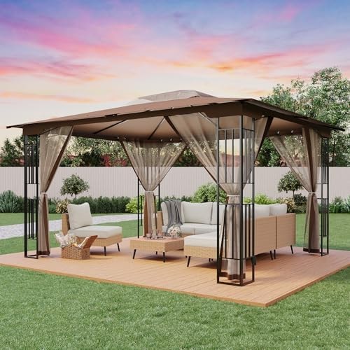 LAUSAINT HOME 13x11 Gazebo Canopy with Netting & Double Roof
