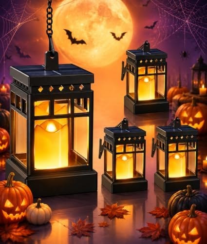 KOOPER Halloween Decorations Solar Lanterns, 2 Modes with Flickering Candle