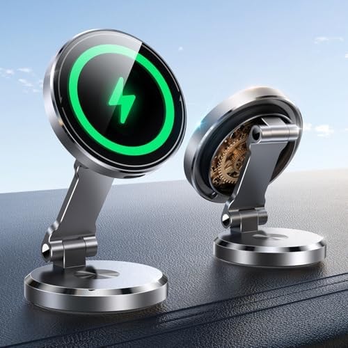 Metal MagSafe Car Mount Charger with 360° Rotatable Charging Panel & Base