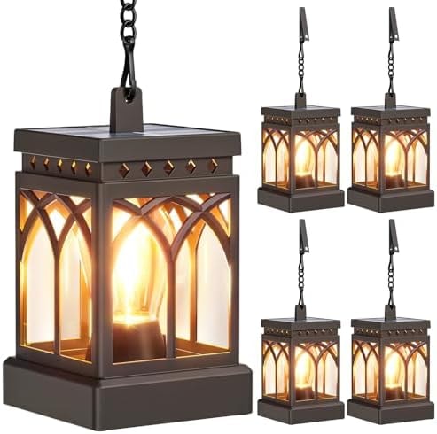 KOOPER 4 Pack Solar Lanterns Outdoor Waterproof, Brighter Hanging Solar Lantern Lights for Outside, Auto ON/Off Lanterns Decorative Outdoor for Garden Table Yard Path Tree Patio Lawn Decor, Gifts