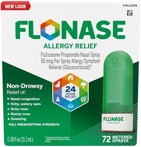 Flonase Allergy Relief Nasal Spray Fluticasone Propionate, 24 Hour Non Drowsy Allergy Medicine, Metered Nasal Spray - 72 Sprays - Fall and Seasonal Allergy Relief