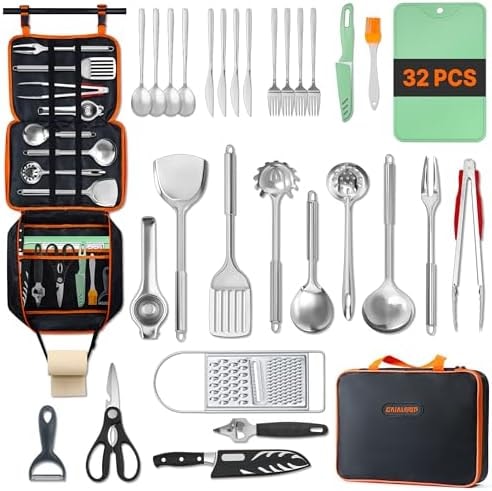 GAIALOOP 28-Piece Camping Kitchen Set for 4, Utensils, Plates & Cutlery