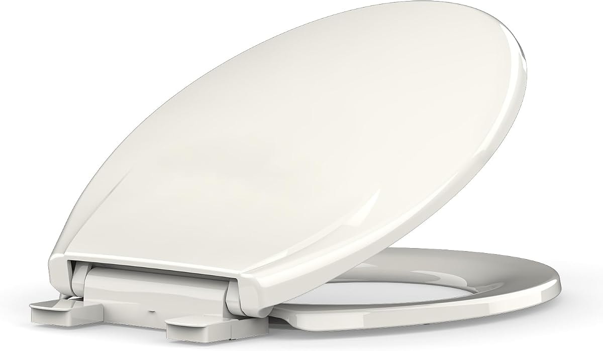 Toilet Seat Round, Soft Close Toilet Seat, Biscuit Toilet Lid Soft Close Quiet, Easy Installation & Release，Safe PP Material Easy Clean, Comfortable Ergonomic Design,Fits Most Round Toilets