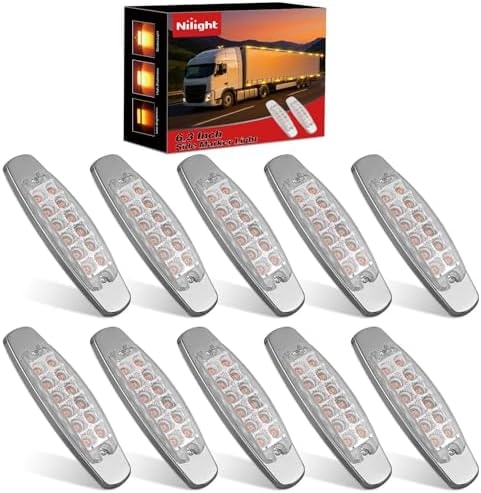 Nilight 6.3" Amber Rectangle Side Marker Light, White Lens, High Low Strobe