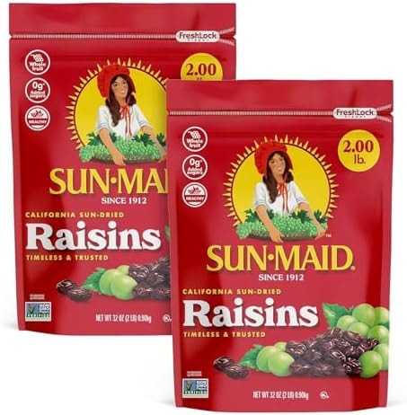 Sun-Maid California Sun-Dried Raisins - (2 Pack) 32 oz Resealable Bag - Dried Fruit Snack for Lunches, Snacks, and Natural Sweeteners
