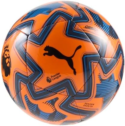PUMA Unisex Orbita Play Premier League Machine Stitched Soccer Ball, Orange Glo-Racing Blue- Black AH25, 3 Puma Orbita Play Pl Brilliance