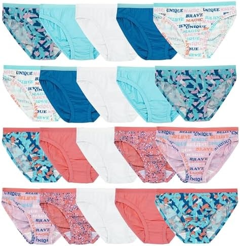 Fruit of the Loom Girls' Cotton Bikini Underwear Multipacks, 20 Pack-Fashion Assorted, 8