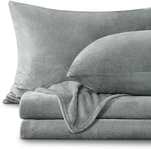BEDELITE Flannel Sheets Queen Size Bed Set, Grey, 4 Pieces