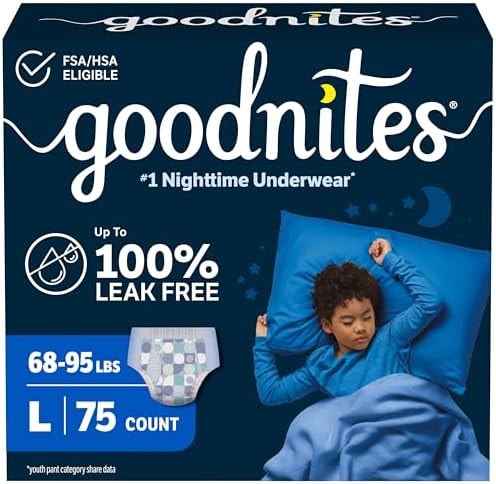 GoodNites Boys Nighttime Underwear, Size Large, 75 Ct, 3 Packs of 25