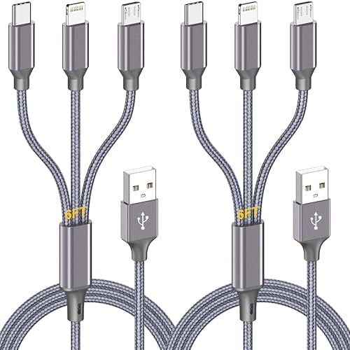 Long Multi Charging Cable 6ft 2Pack,3 in 1 USB Multiple MFi Charger cord