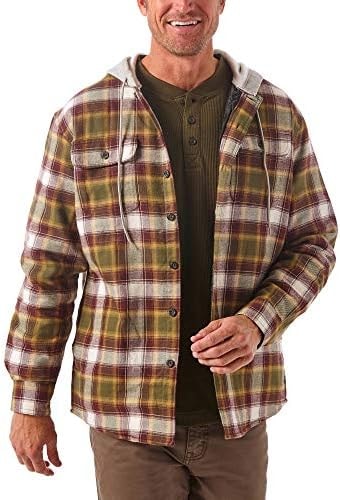 Wrangler Authentics Men's Long Sleeve Quilted Lined Flannel Shirt Jacket with Hood, Olive Night, Medium