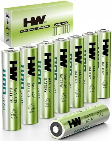 HW AAA NiMH Rechargeable Batteries 8 Pack, 800mAh 1.2V Triple A Batteries