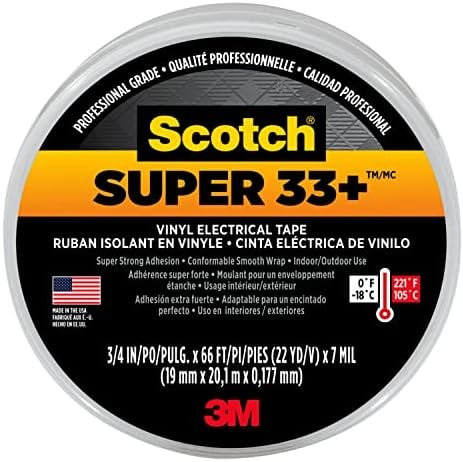 Scotch 3M Super 33+ Vinyl Electrical Tape, .75-Inch x 66-Foot, Pack of 10 Rolls, Insulates and Protects Against Abrasion and Moisture, Protective Jacketing up to 600V Splice Insulation (6132-BA-10)