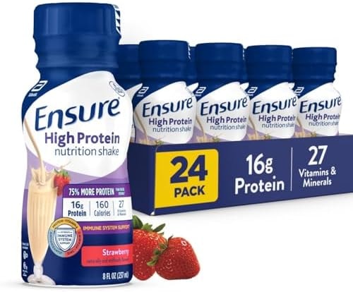 Ensure High Protein Strawberry Nutrition Shake, Ready to Drink, 16g Protein and 27 Vitamins and Minerals, 8 fl oz, 24 Pack