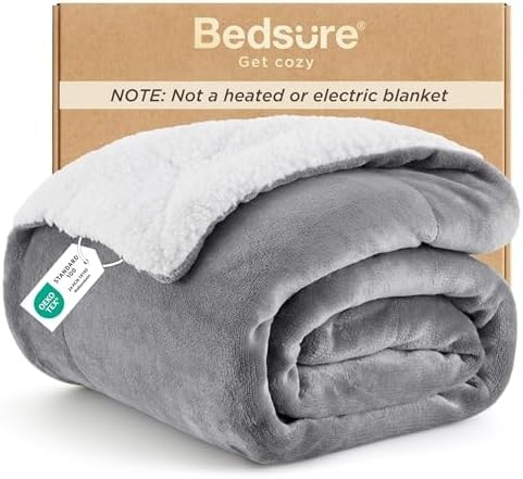 Bedsure GentleSoft Sherpa Fleece Throw Blanket for Couch, Non-Heated, Thick & Warm Cozy Blanket for Winter Fall, Soft Fuzzy Plush Throw Gifts for Women and Men, Grey, 50x60 Inches